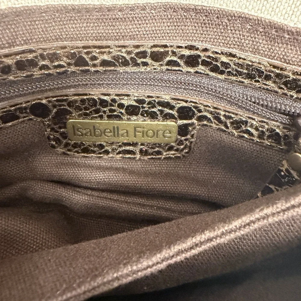 Isabella Fiore Clutch Bag Purse City Lights Clara Bronze Flax Leather & Linen